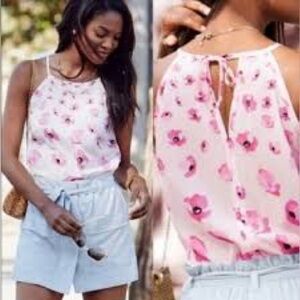 Cabi floating poppies tie back tank top blouse women size medium business casual